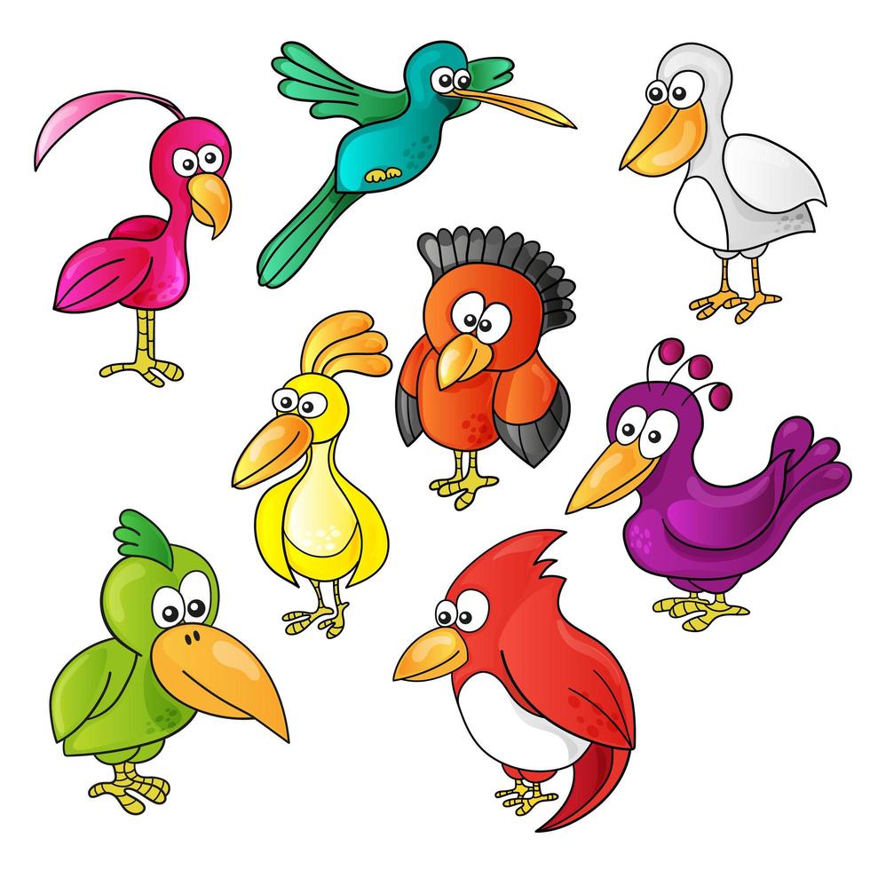 Cartoon cute birds on white background vector