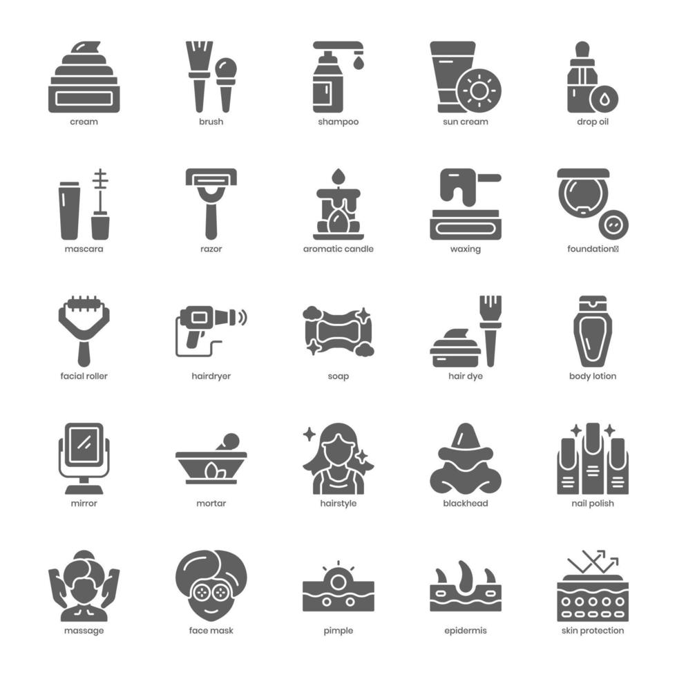 paquete de iconos de cuidado de la piel para el diseño de su sitio web, logotipo, aplicación, ui. diseño de glifo de icono de cuidado de la piel. Ilustración de gráficos vectoriales y trazo editable. vector