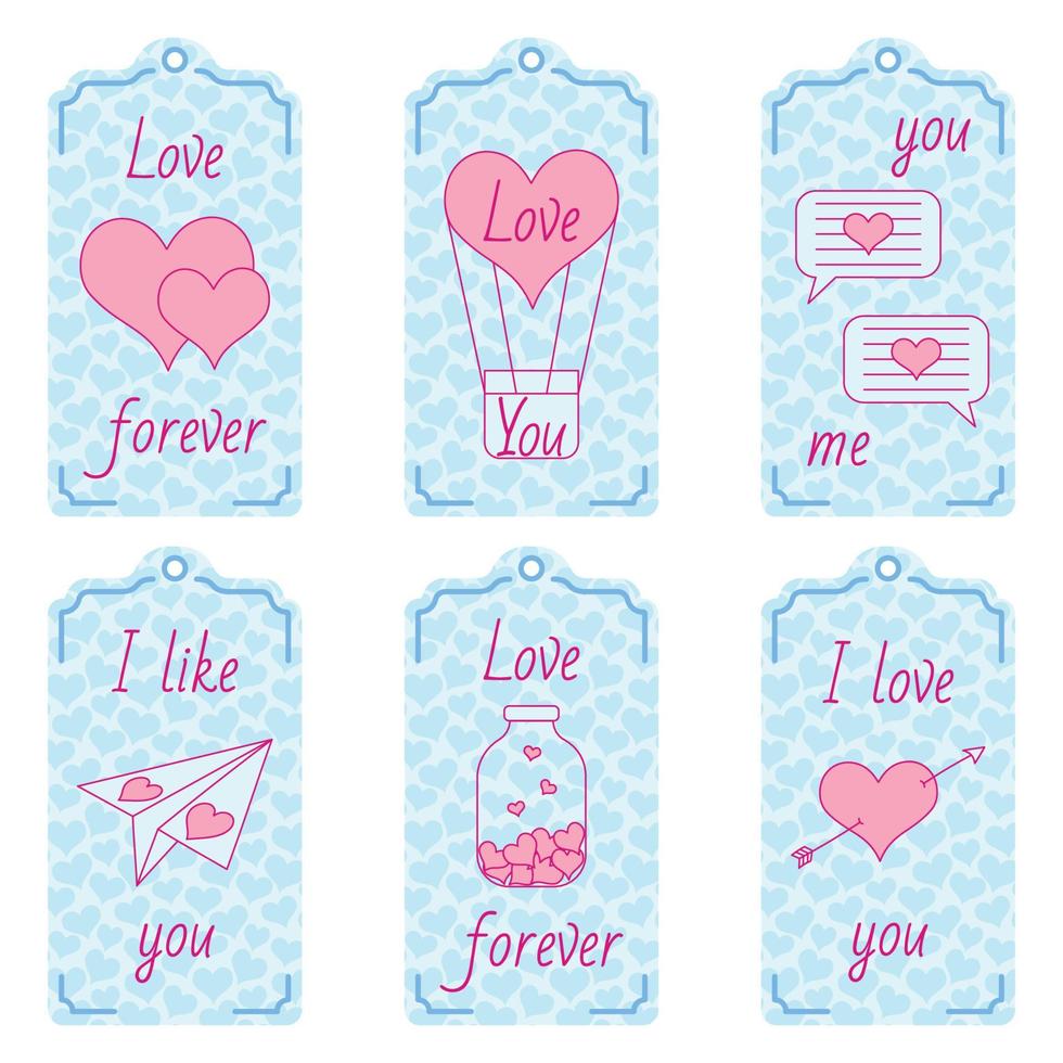 Romantic tags, hearts and inscriptions. For decorating gifts, shopping, can be used in projects for Valentine's Day vector