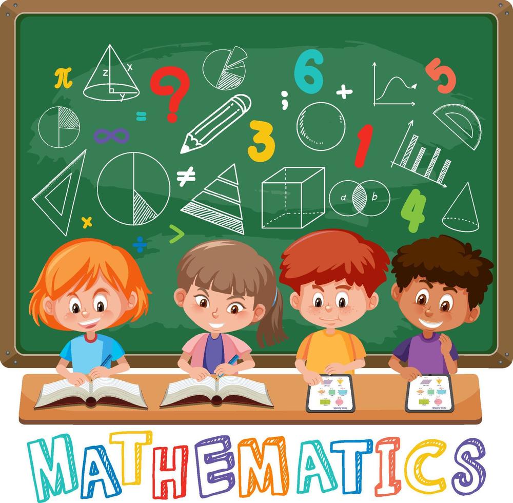 Children learning math with math symbol and icon vector