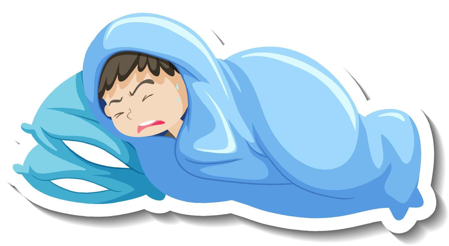 A fever boy shivering in blanket vector