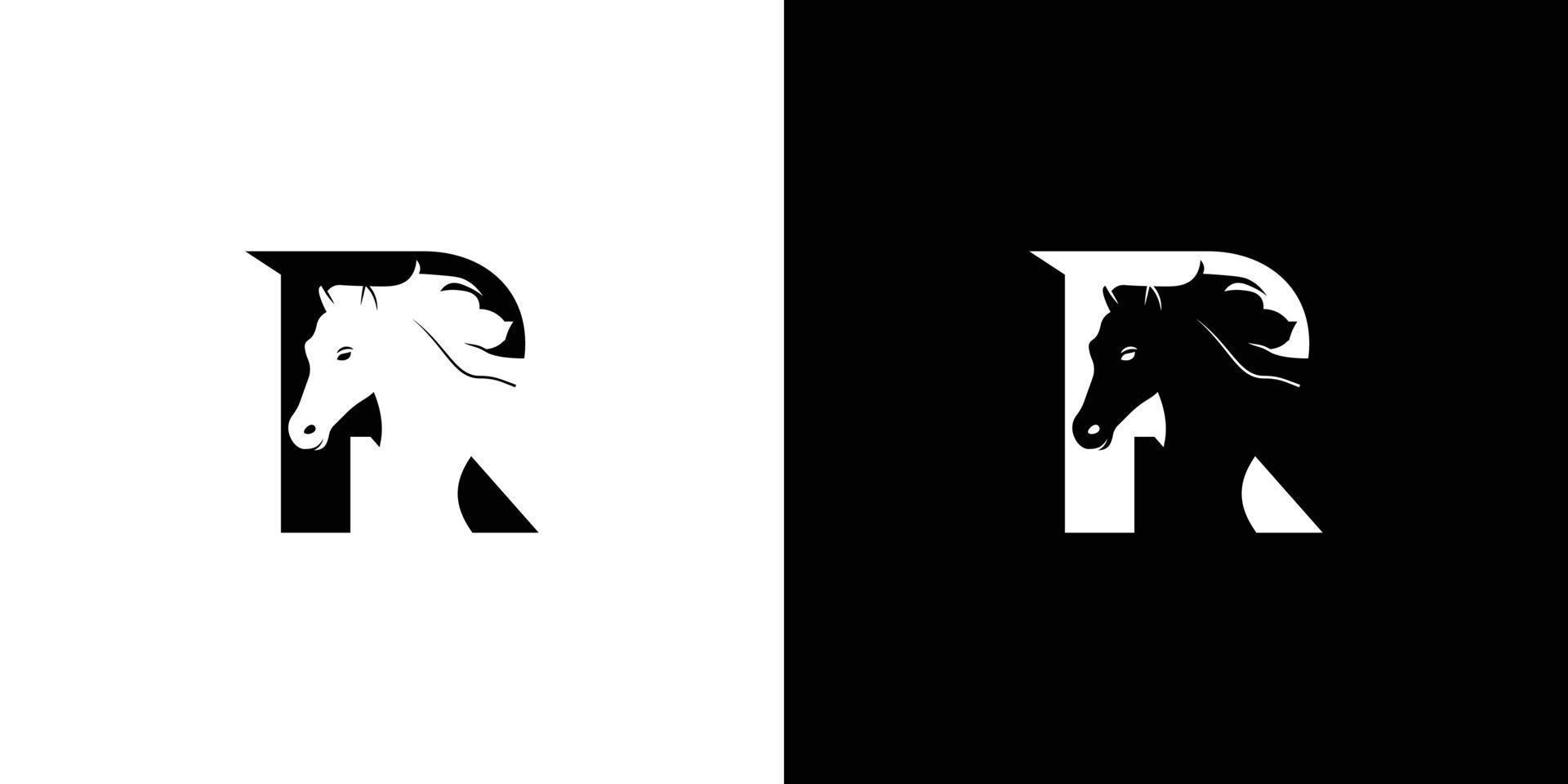 El diseño del logotipo con la letra inicial r combinado con el símbolo de un caballo es moderno y profesional. vector