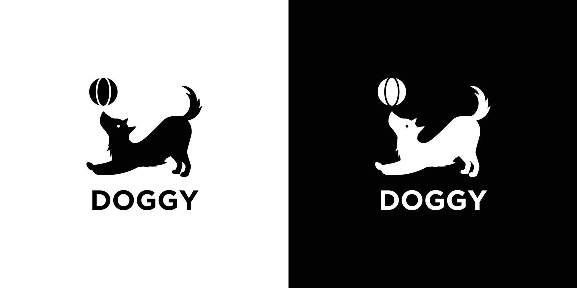 Unique and cute playing ball dog logo design vector