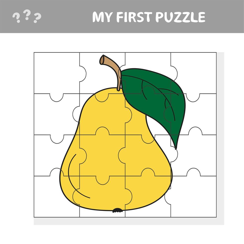mi primer rompecabezas: tarea de rompecabezas, juego para niños en edad preescolar. pera vector