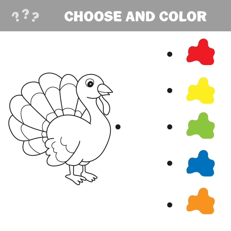 Ilustración de vector de dibujos animados en blanco y negro de animales de aves de granja de pavo divertido