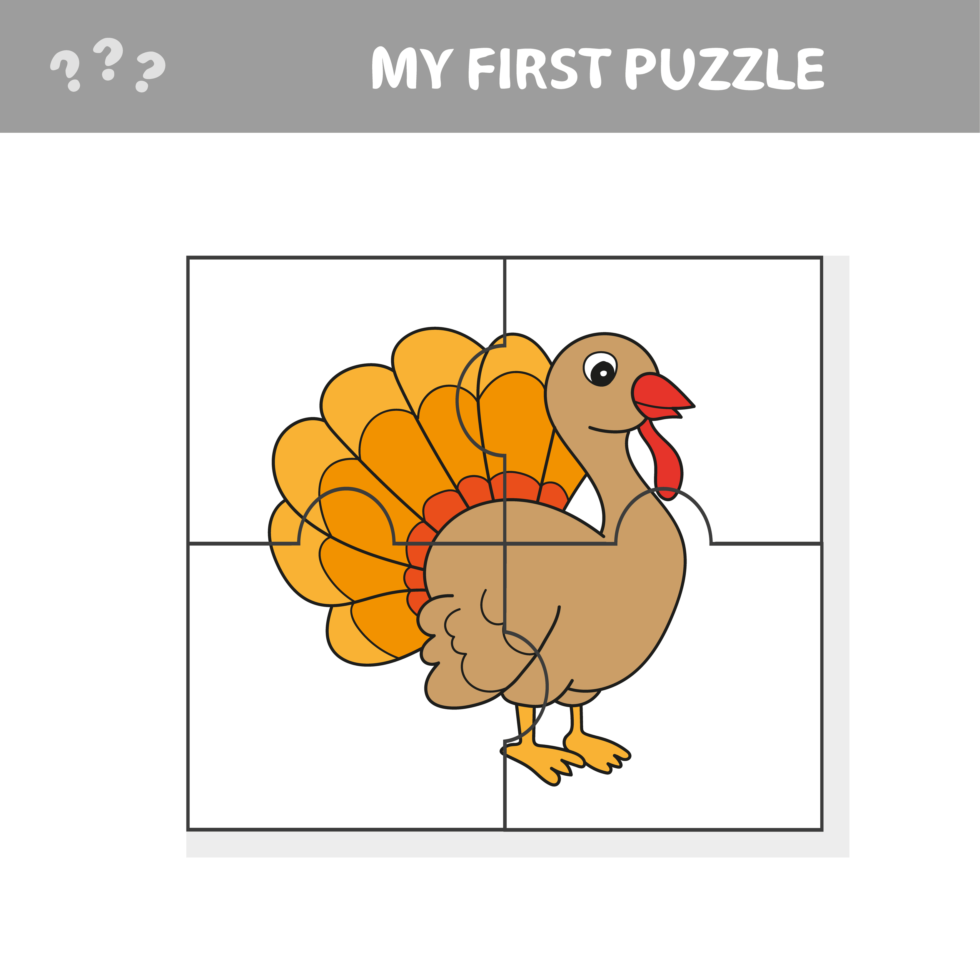 Cartoon Illustration of Educational Jigsaw Puzzle Activity Game for