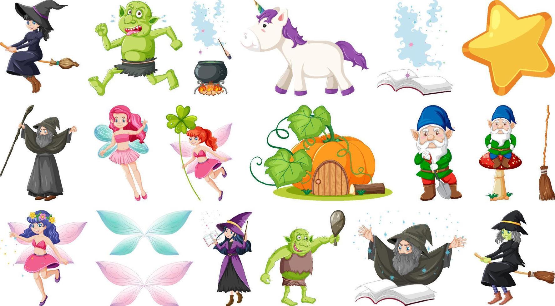 Set of fantasy fairy tale characters and elements vector