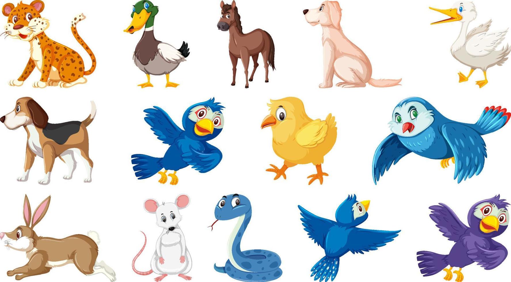 Set of isolated different animals vector