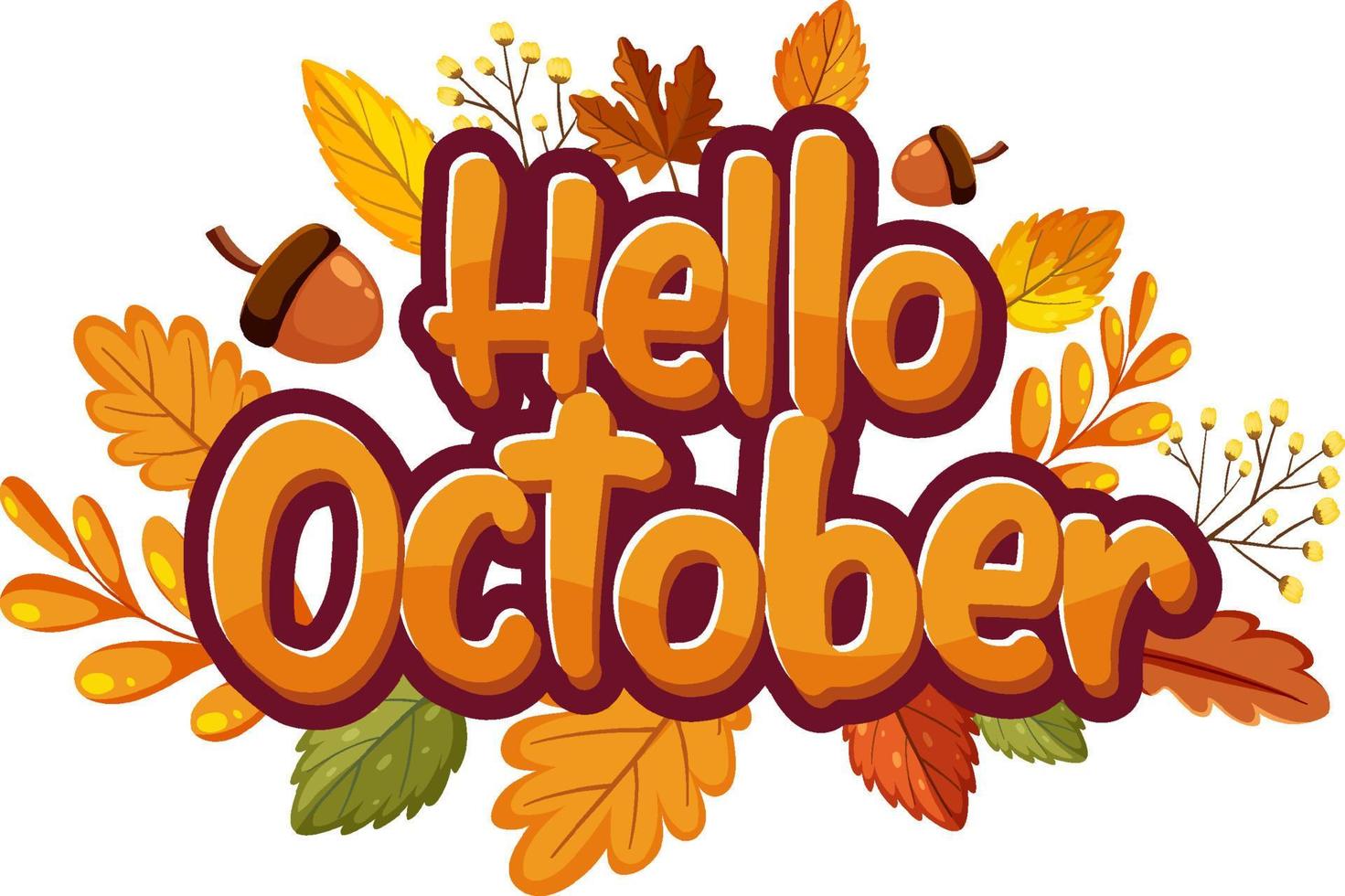 hola octubre con adornado de hojas de otoño vector