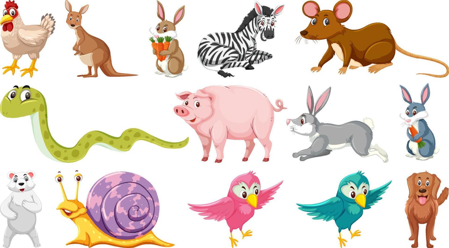 Set of isolated different animals vector