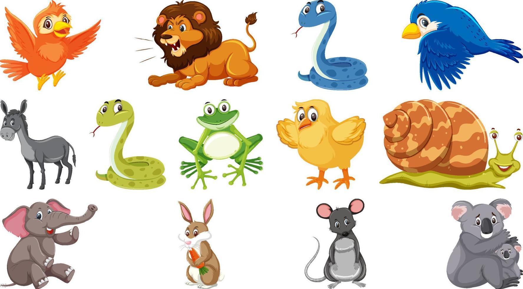 Set of various animals on white background vector