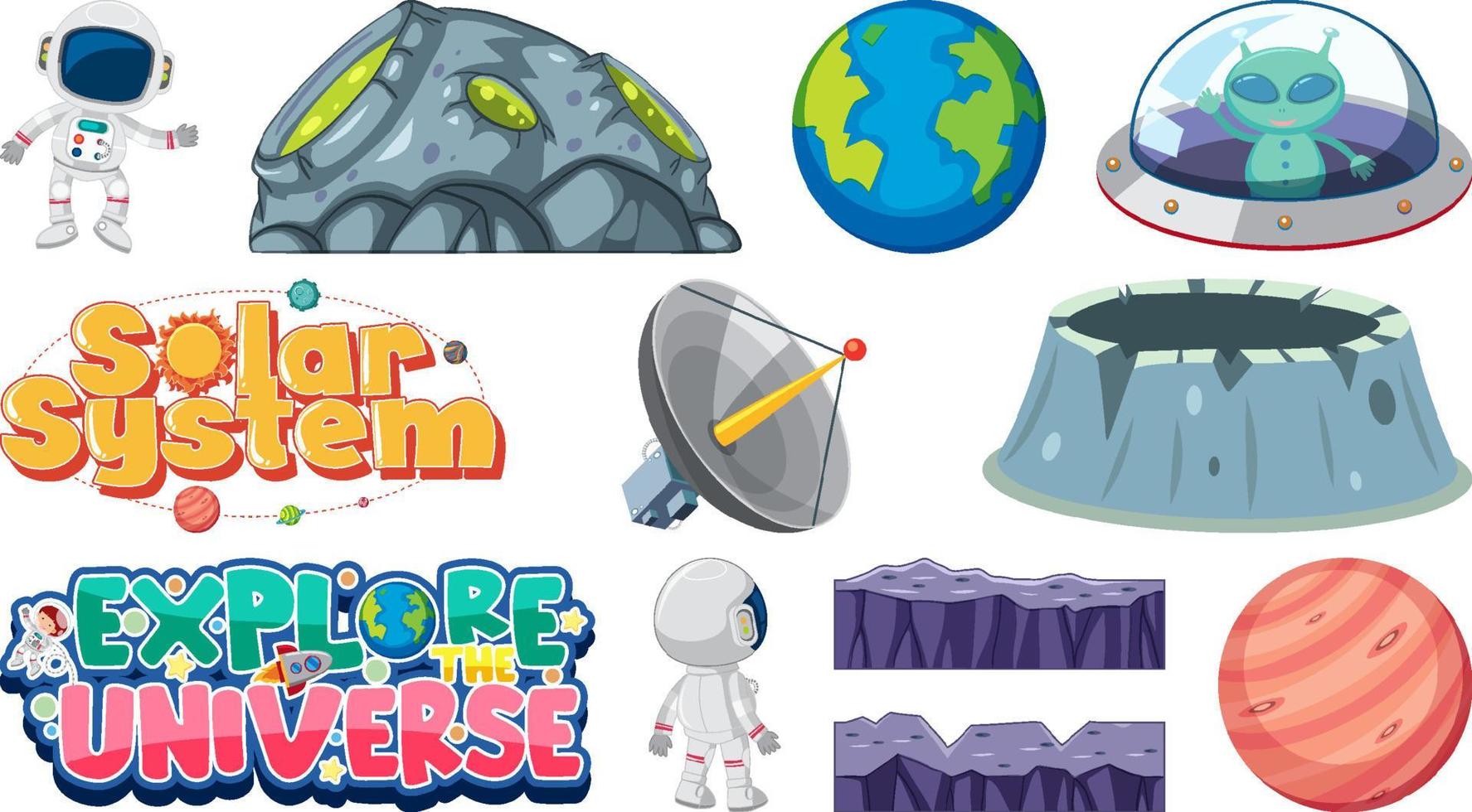 Set of isolated fantasy space game objects and elements vector
