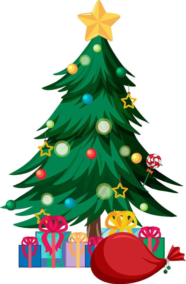 Decorated Christmas tree with many gift boxes vector
