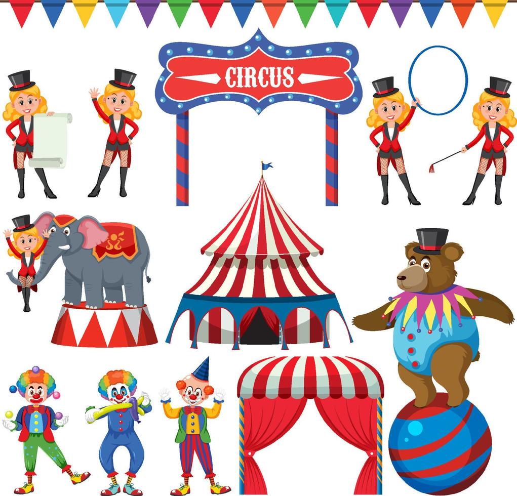 Set of amusement park elements isolated vector