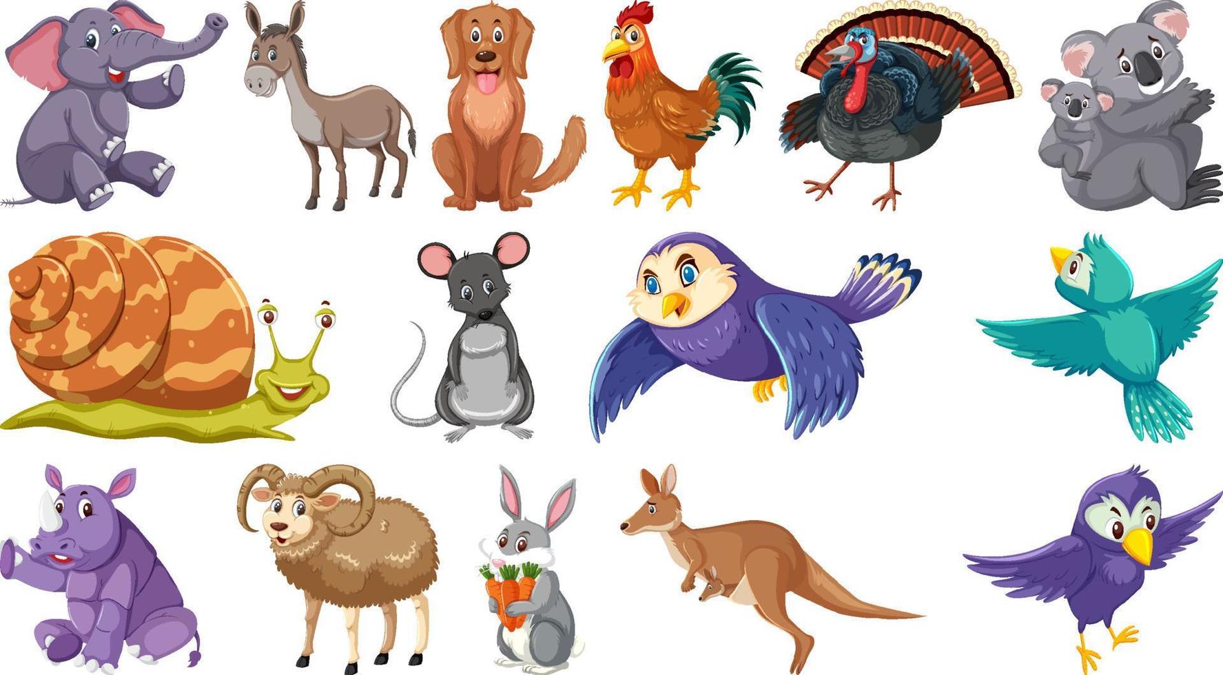 conjunto de diferentes animales aislados. vector