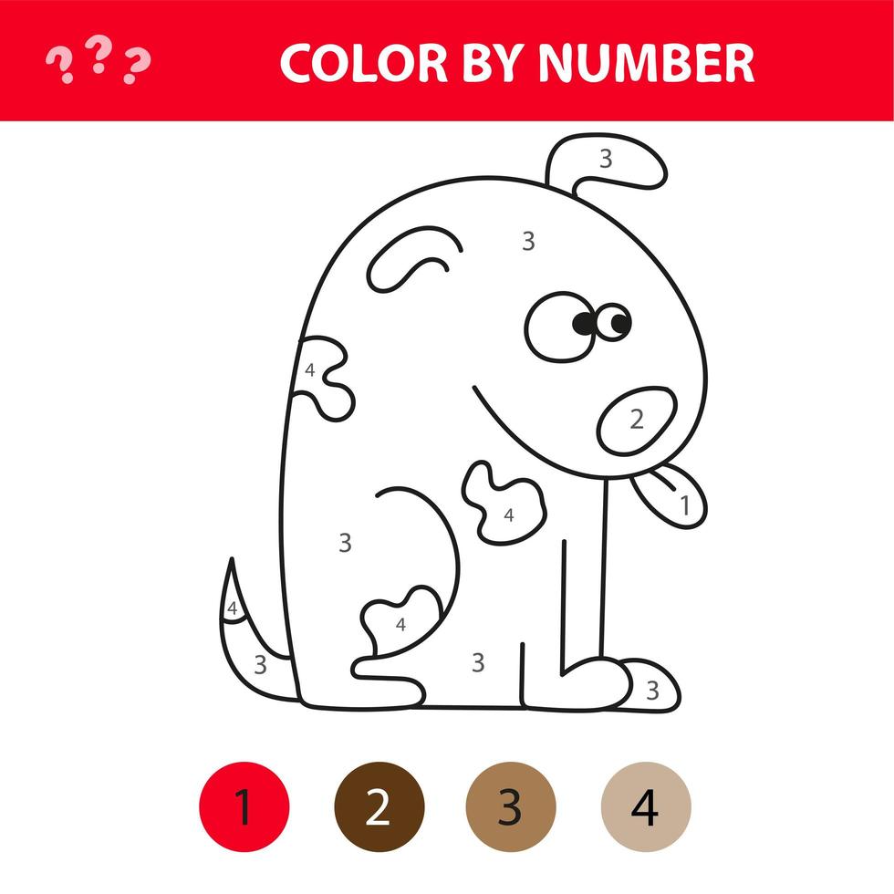 perro de dibujos animados. juego educativo de color por número para niños vector