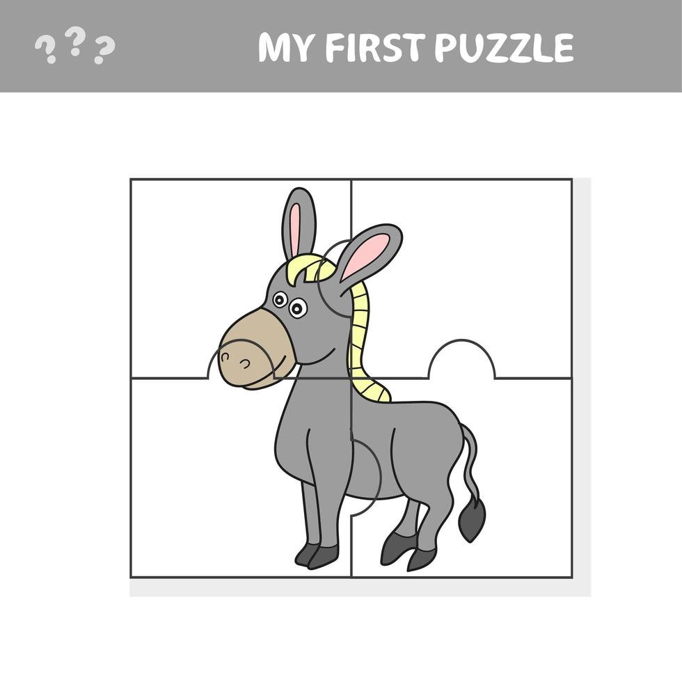 Cartoon Puzzle Game for Preschool Children with Funny Donkey Farm Animal vector