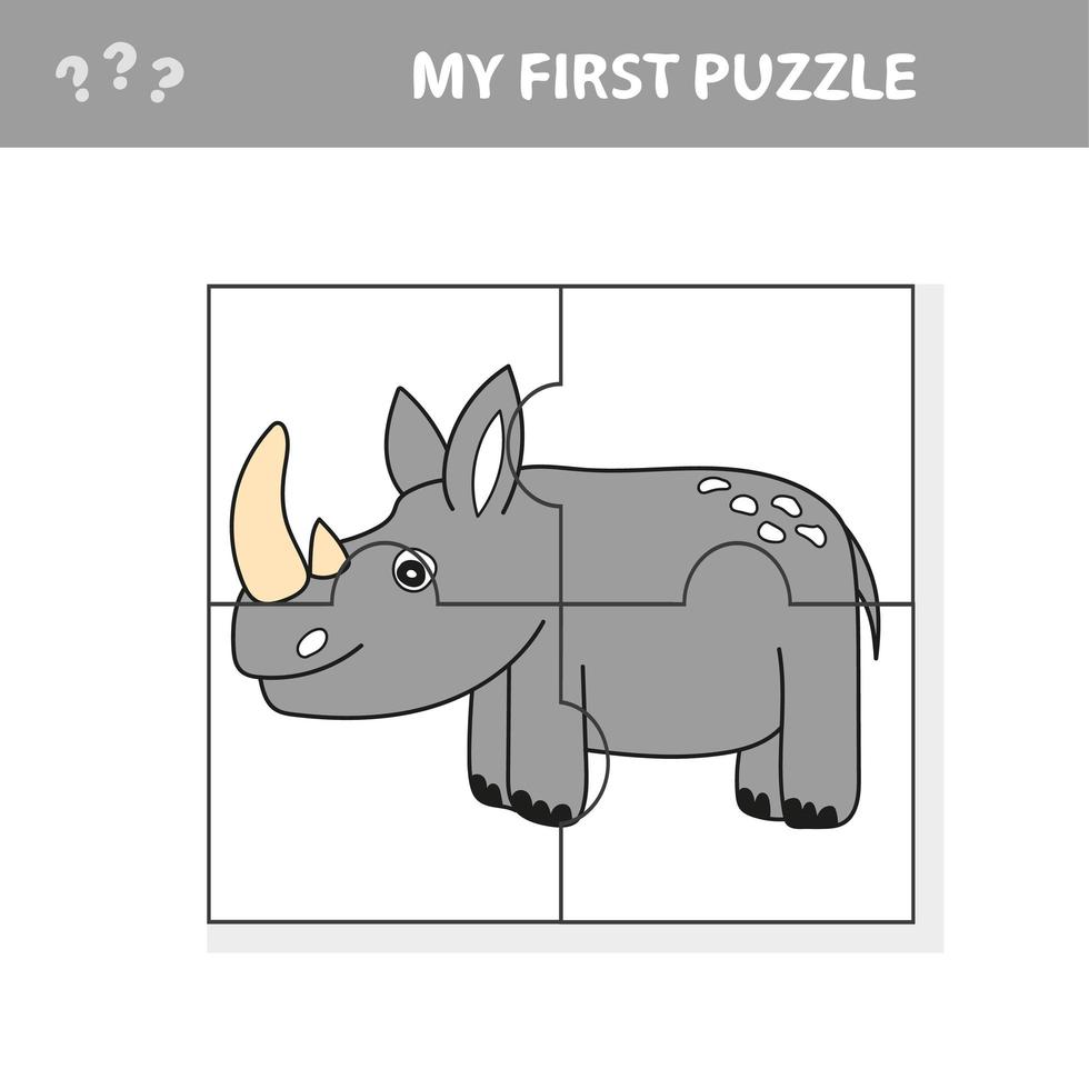 Education Puzzle Game for Preschool Children with Funny Rhino or Rhinoceros vector