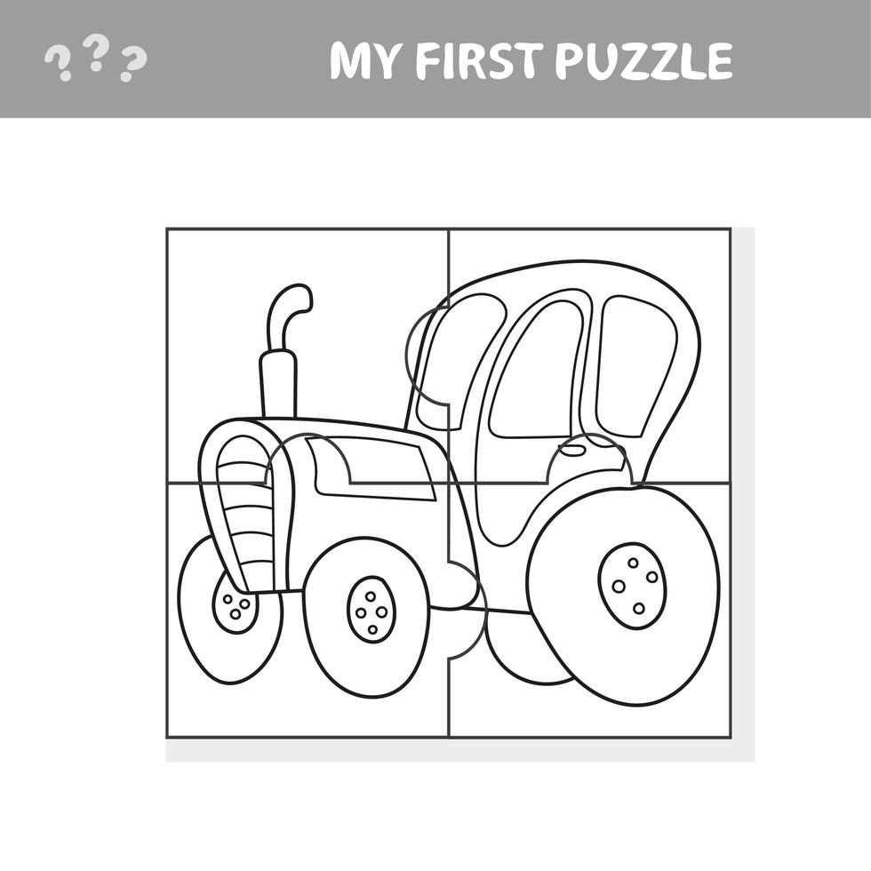 Education Puzzle Game for Preschool Children with Tractor vector