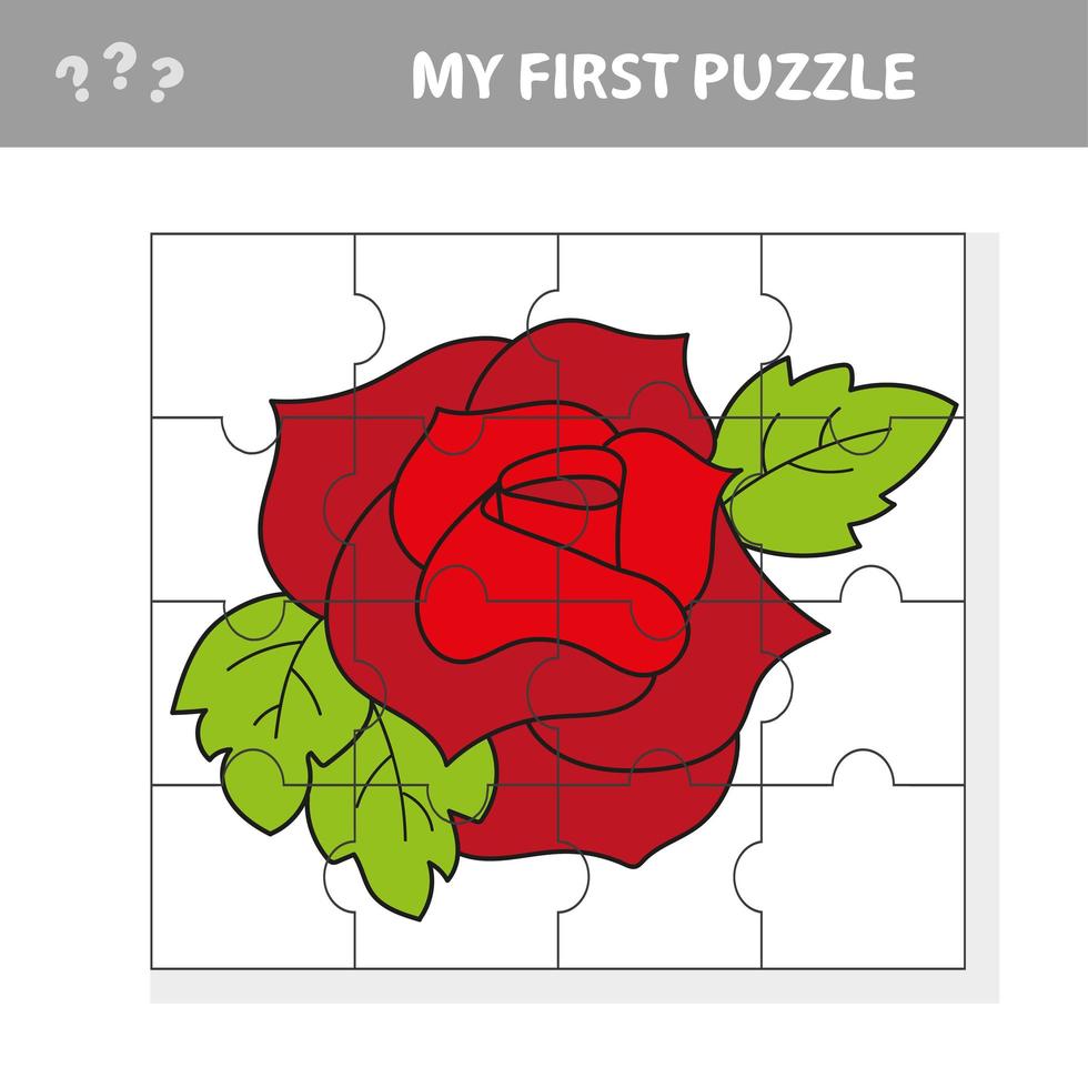 Easy educational paper game for kids. Red Rose Puzzle vector