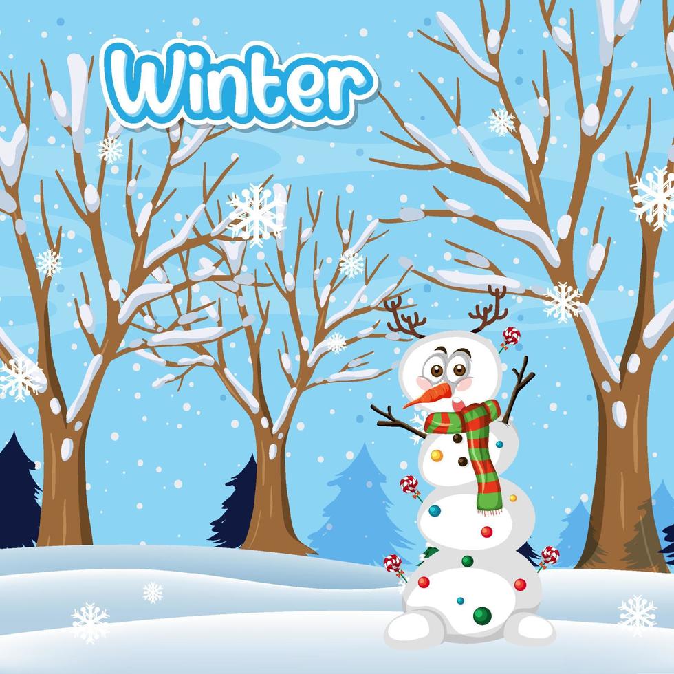 Snowman on winter snow background vector