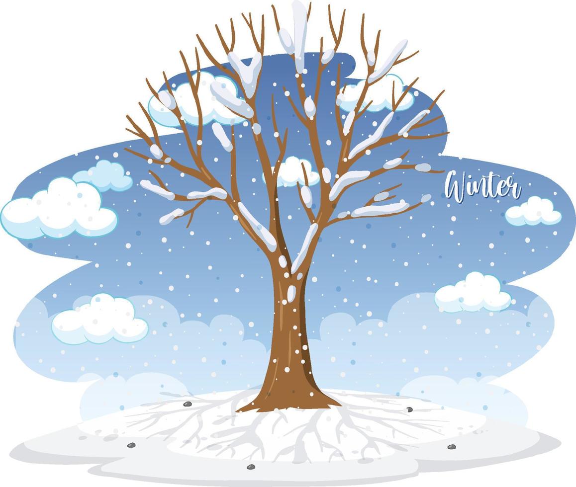 Winter season with snow covered tree vector