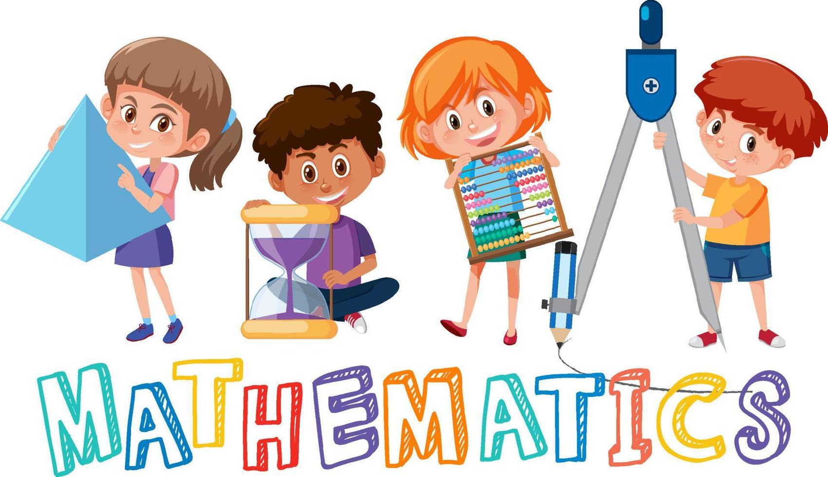 Kids with math tools and doodle math symbol vector