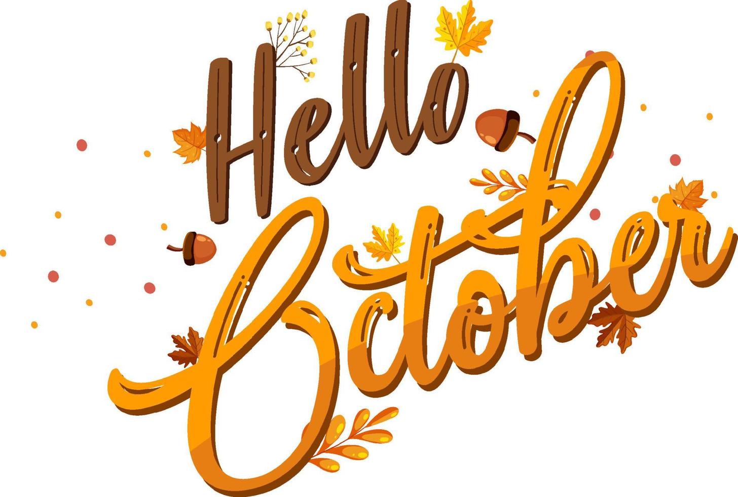 Hello October with ornate of autumn leaves vector