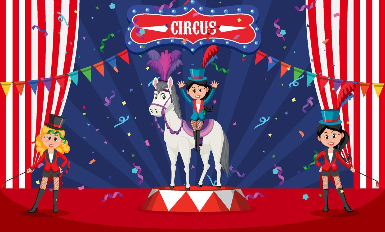 Horse performance standing with magician on stage vector