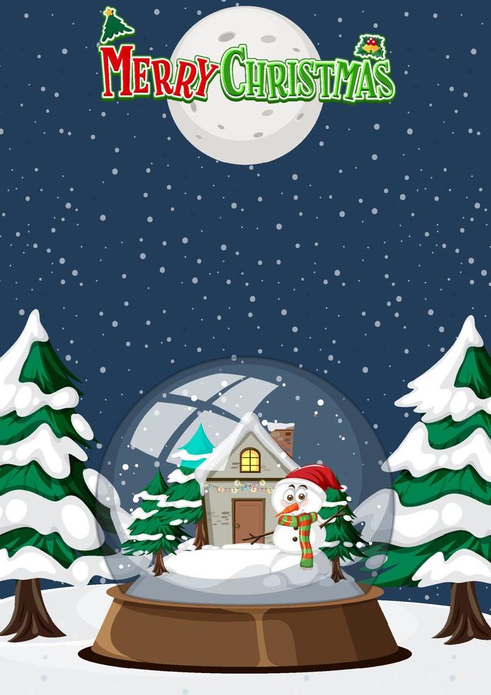 Little house in snowdome on snow falling background vector