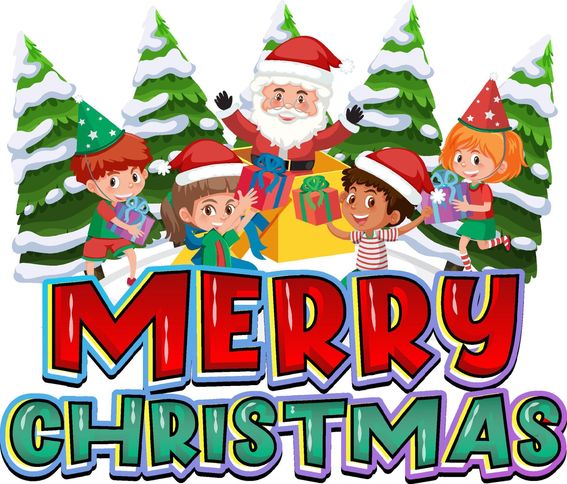 Merry Christmas logo design with happy children 4560135 Vector Art at Christmas Logos