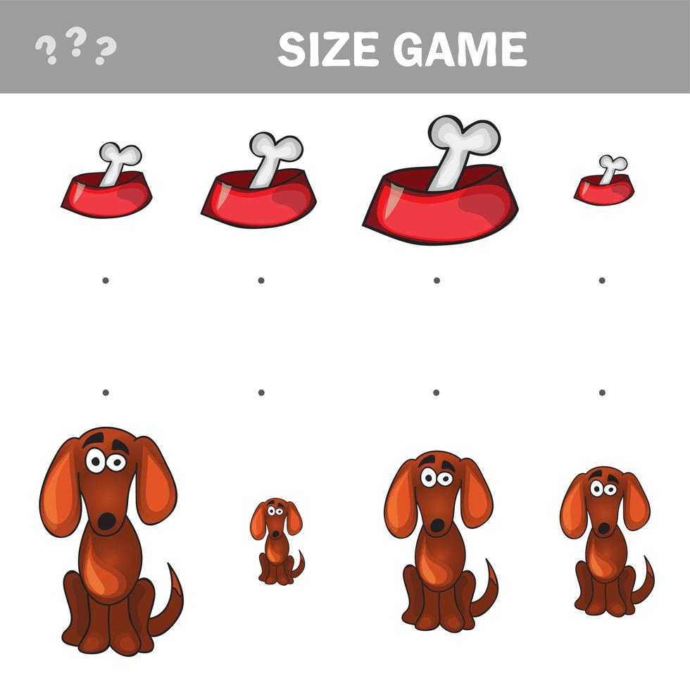 Matching children educational game. Match of cartoon dogs and bone to size vector