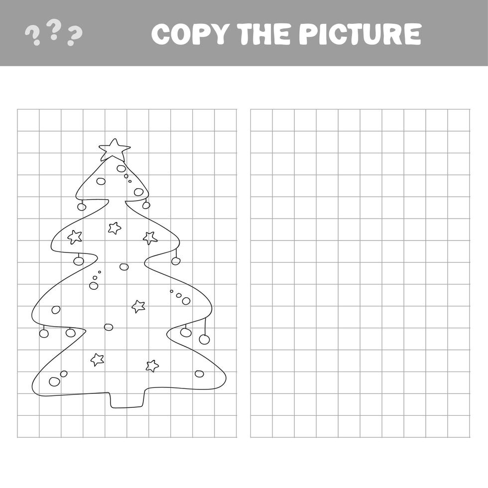 copia la imagen, juego educativo para niños - árbol de navidad vector