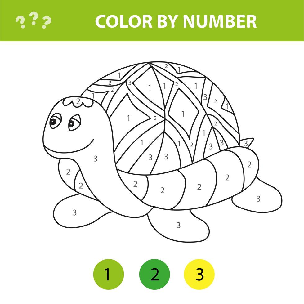 Tortuga de dibujos animados lindo color por números. página para colorear  para niños.