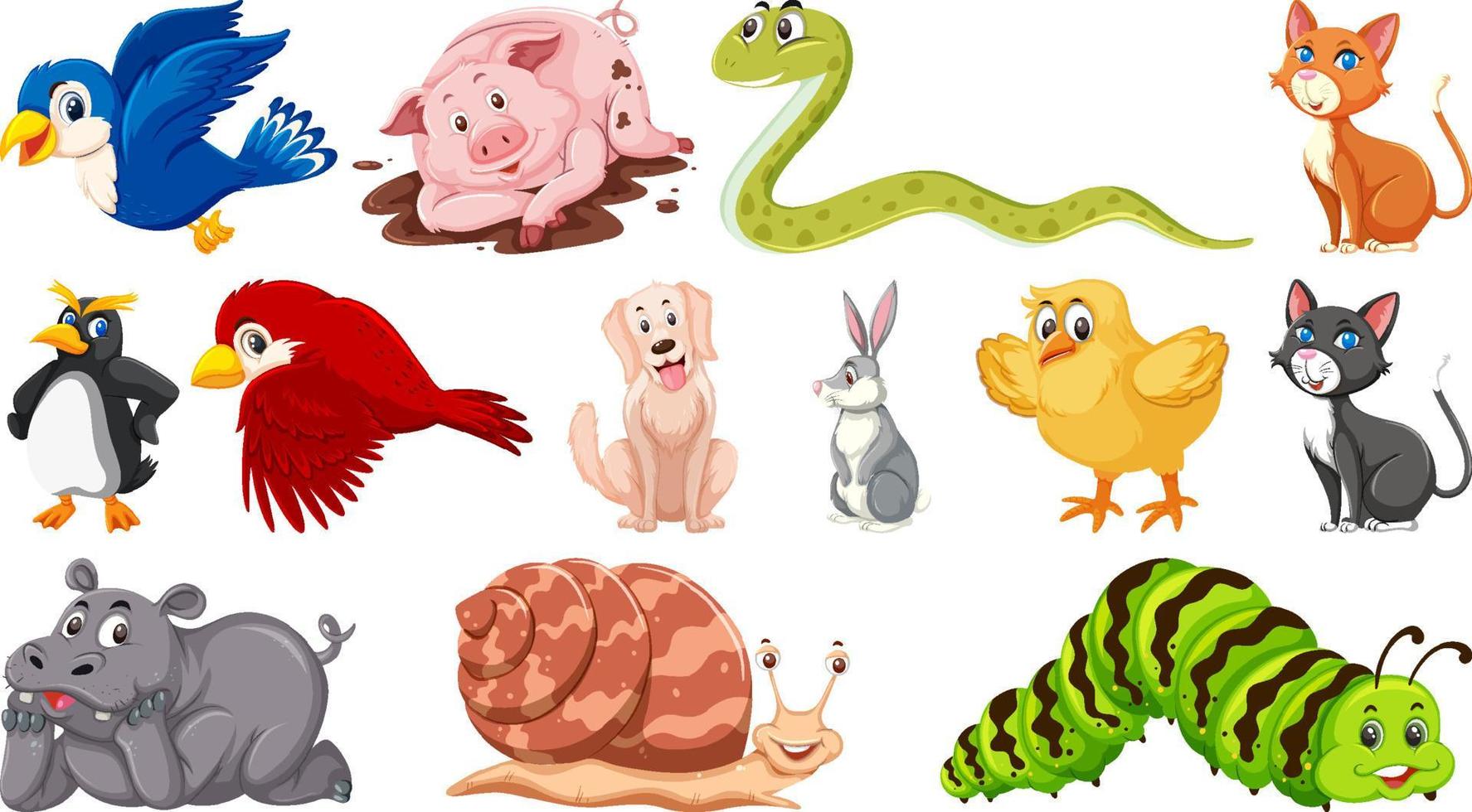 Set of isolated various animals vector