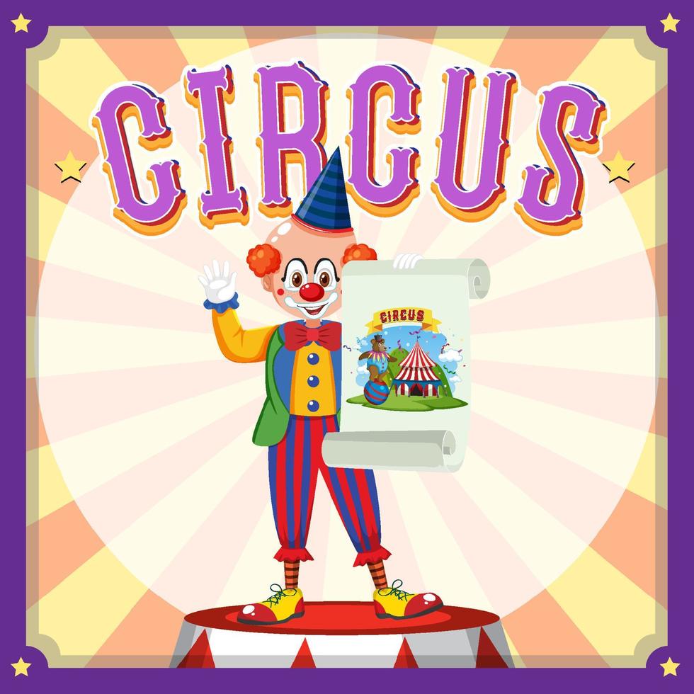 diseño de banner de circo con personaje de dibujos animados de payaso vector