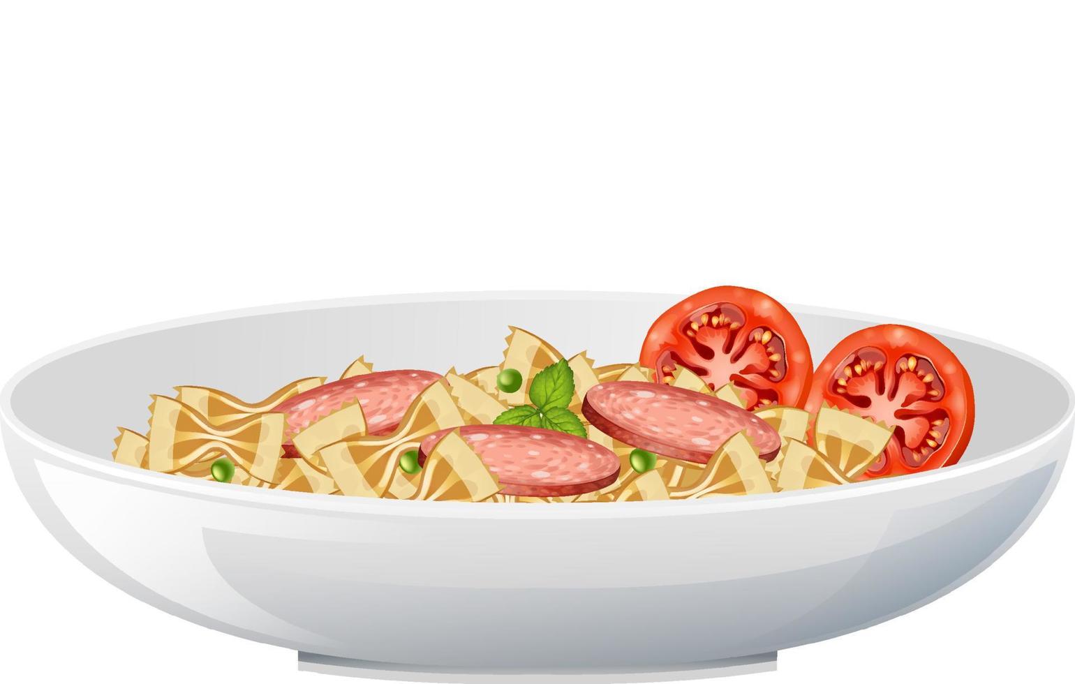 Pasta farfalle with salami and tomato vector