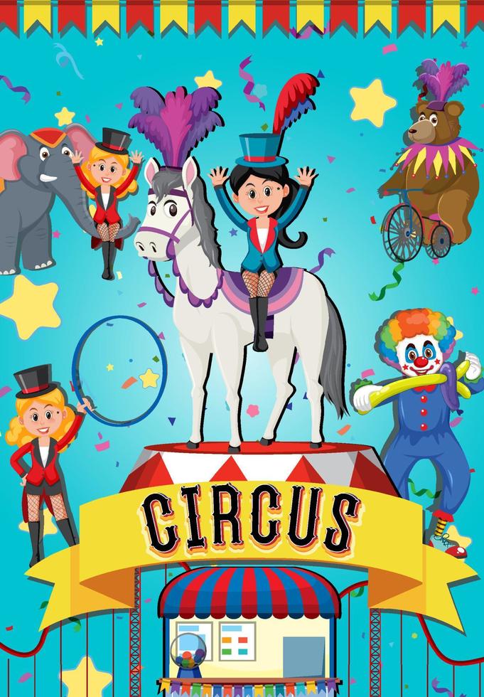 Circus poster design with magician girl cartoon vector