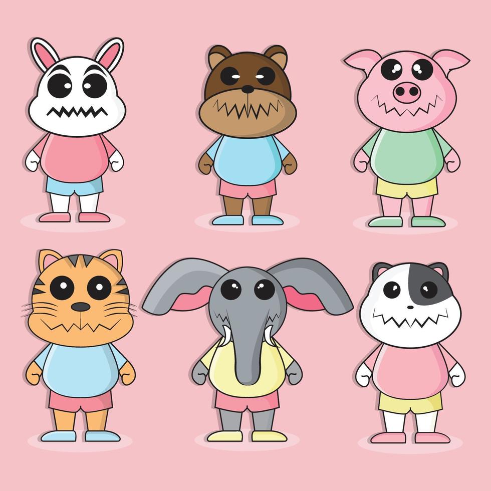 conjunto de paquete de dibujos animados de personaje animal lindo aterrador nft vector