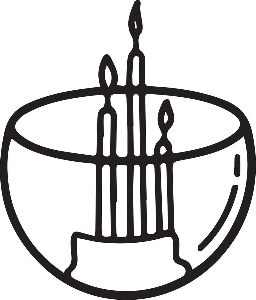 Burning candle in candlestick.Hand-drawn vector illustration in doodle style