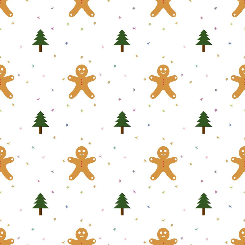 Christmas vector repeat pattern, simple Christmas theme vector repeat pattern with Christmas tree and Gingerbread for textile, wallpaper gift wrapper, party invitation, fabric, curtains, web banner...