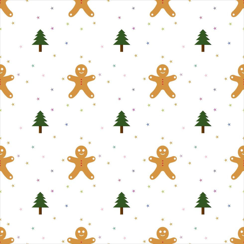 Christmas vector repeat pattern, simple Christmas theme vector repeat pattern with Christmas tree and Gingerbread for textile, wallpaper gift wrapper, party invitation, fabric, curtains, web banner...