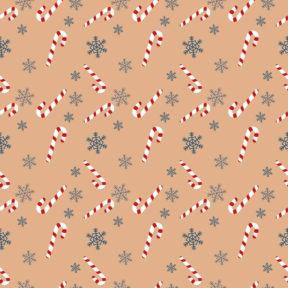 Christmas repeat pattern created with candy cane and snow flake, Hand drawn vector repeat pattern for textile, gift wrapper, fabric, web backdrop and packaging.