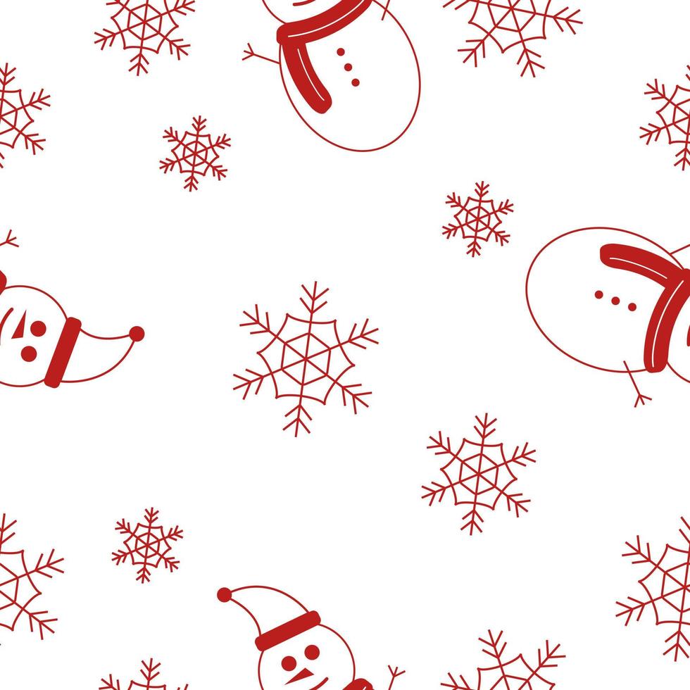 Christmas repeat pattern created with snowmen and snowflake elements, Hand drawn vector swatch for textile, gift wrapper, fabric, web backdrop and packaging.