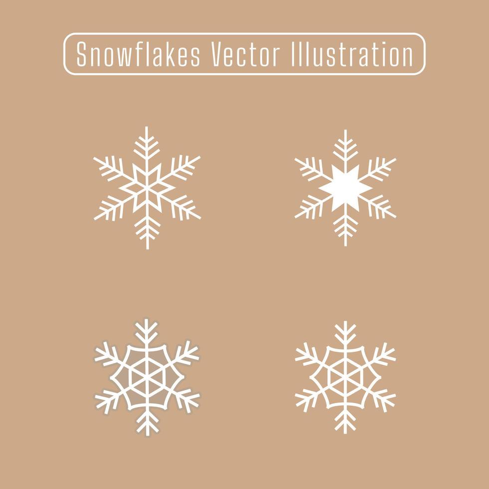 Snowflakes vector illustration, four different types of snowflake element created on flat background.