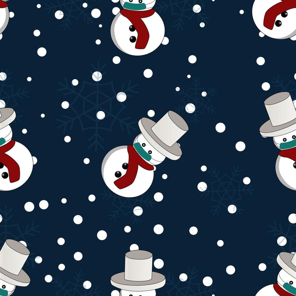 Christmas theme vector repeat pattern created with objects like snowman, snowflake and snowfall, Hand drawn vector repeat pattern for textile, fabric, gift wrapper, cloths, wallpaper and banner.
