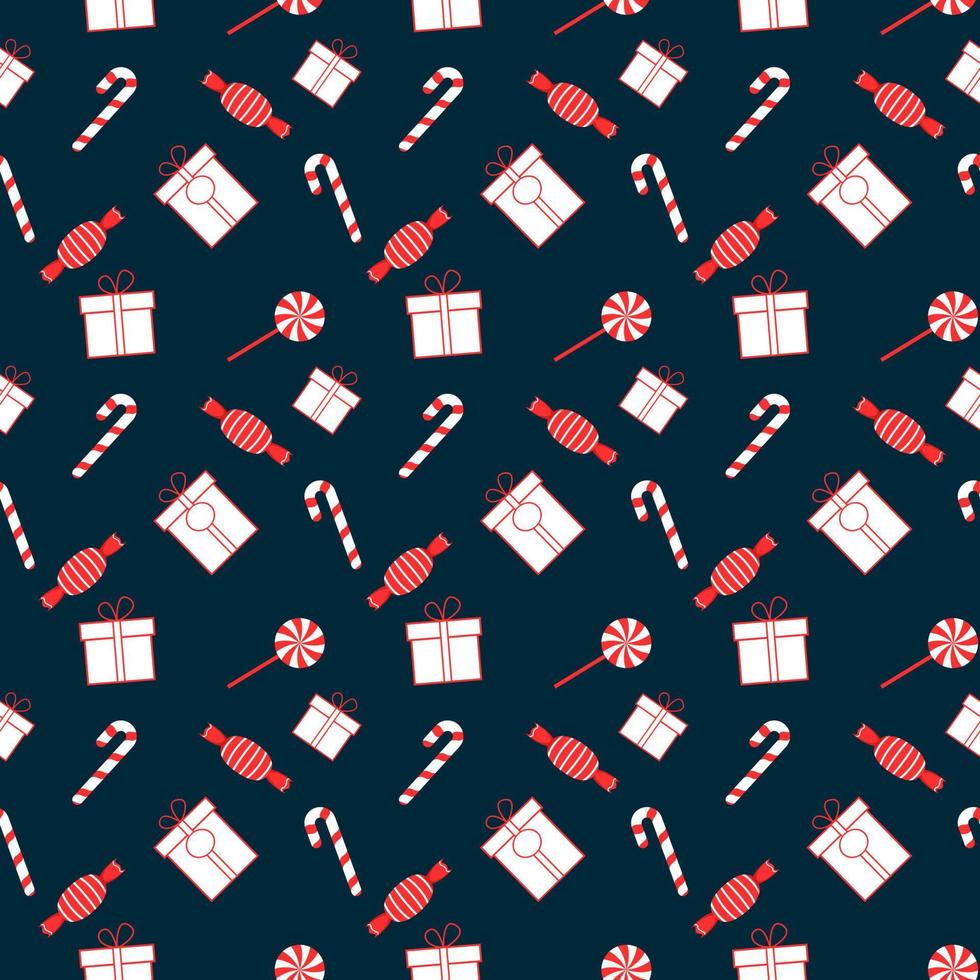 Christmas theme repeat pattern  illustration with element like gift box, candy cane, candy, lollipop, Hand drawn vector repeat pattern for textile, fabric, gift wrapper, cloths, wallpaper and banner.