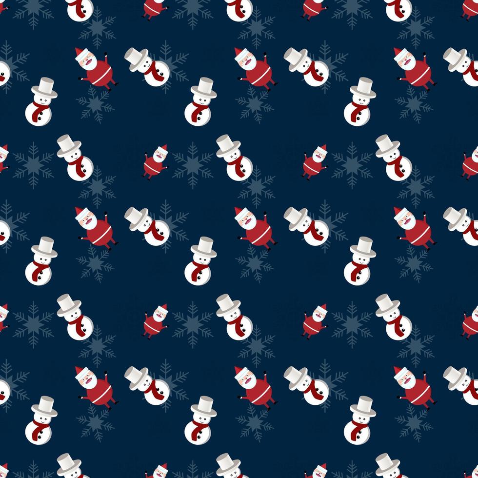 patrón de repetición de vector de tema navideño creado con objetos como santa, muñeco de nieve y copo de nieve, patrón de repetición de vector dibujado a mano para textil, tela, envoltorio de regalo, telas, papel tapiz y pancarta.