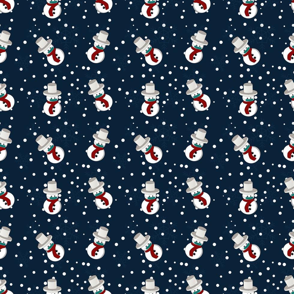 Christmas theme vector repeat pattern created with objects like snowman, snowflake and snowfall, Hand drawn vector repeat pattern for textile, fabric, gift wrapper, cloths, wallpaper and banner.