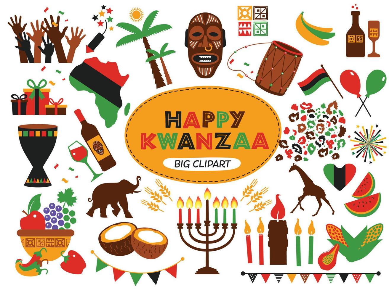 colección de vectores de feliz kwanzaa. símbolos de vacaciones en fondo blanco